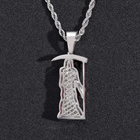 Collier pendentif tête de mort Grim Reaper en gros, micro-pavé CZ, bijoux Hip Hop