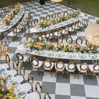 Tables et chaises de mariage modernes en acier inoxydable, table à manger ovale en verre miroir MDF, mobilier d'extérieur pour hôtel, salon, personnalisable
