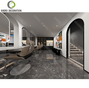 Barber Shop Interior Design Customized High Quality Barber Shop Wood Cabinet Barber Shop <b>Mirror</b> Station With <b>Light</b> - Product Image 2