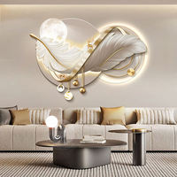 Art mural LED rétroéclairé à plumes abstraites, décoration murale de luxe en porcelaine cristalline pour salon, chambre à coucher, hôtel