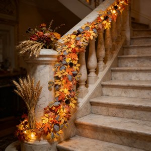 Guirlande de feuilles d'érable d'automne avec lumières LED, chemin de table pour Thanksgiving, feuilles artificielles, guirlande lumineuse en forme de cône de pin, décoration d'intérieur - Product Image 5
