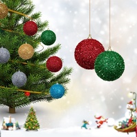 Nouveau produit bricolage couleur naturelle boule de noël décoration suspendue ronde paillettes mousse boules de noël pour la décoration intérieure