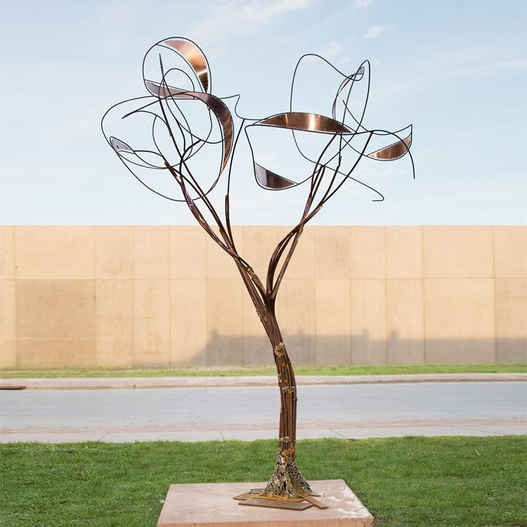 Escultura de árbol de metal, decoración de jardín barata