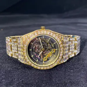 Tendenza moda hip hop europea e americana con cinturino in diamante orologio automatico da uomo di lusso con diamanti pieni di moda