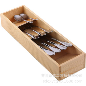 Wooden Cutlery <b>Storage</b> <b>Box</b> Drawer Organizer Rectangular Spoon Divider <b>Kitchen</b> Utensil Holder Space Saving - Product Image 3