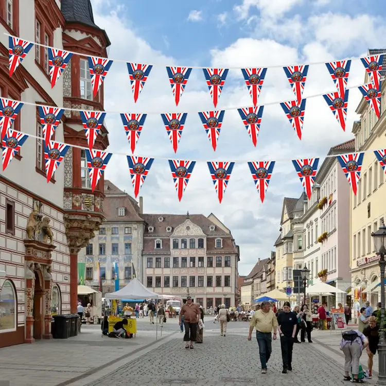 Großhandel 100% Polyester England King Bunting Flags 2023 König Charles III UK Großbritannien Flaggen British String Flag