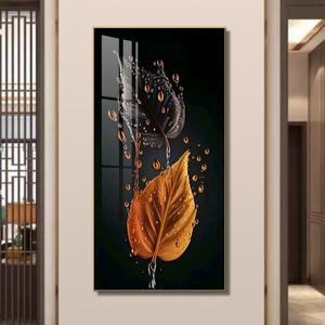 Peinture murale moderne HD imprimée motif feuille, éclairage LED, vente chaude, décoration intérieure, art mural, peinture sur porcelaine cristalline, vente en gros personnalisée - Product Image 4