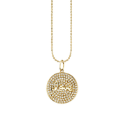 Pingente de disco de diamante cheio de chapeamento dourado 925, de alta qualidade, auto amor, colar, lin0076