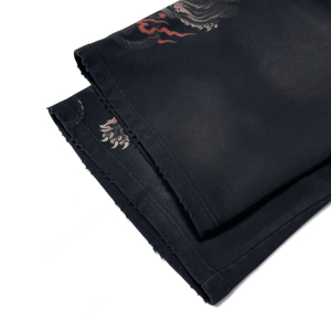 Pantalones Cortos Kirin de Alta Calidad con Diseño de Bestia Mítica para Hombre, Estilo Vintage, Lavado Desgastado, Cintura con Cordón Ajustable, Pierna Ancha, Estilo Urbano - Product Image 6