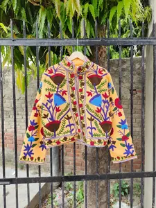 Attractive Hand Embroidered Suzani Long <b>Jacket</b> for <b>Women</b> <b>Spring</b> Bohemian Boho Gypsy Yellow <b>Jacket</b> Coat for <b>Women</b> - Product Image 5