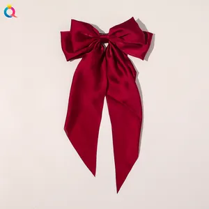 Qiyue Nieuwe Hot Koop Knotbow Lange Sjaal Haar Boog Met Lente Clip Vrouwen Mode Grote Elegante Dubbele Lagen Haarspeldjes