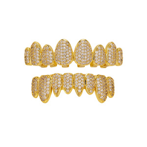 ฮิปฮอป โกลด์กริลล์ซ ประดับเพชรเซอร์โคเนียแปดฟัน งานฝังละเอียด ตกแต่งฟัน สำหรับทุกเพศ ใส่ได้ทุกวัน สีทูโทน ทองคำขาวและทองคำ - Product Image 5