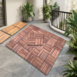 Teak Wood <b>Decking</b> Tiles Square Interlocking Dual Lock <b>Brushed</b> Rustic Outdoor Waterproof Non Hydrophilic Grooved Edge - Product Image 4