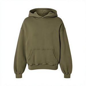 Sudadera con Capucha Verde para Hombre, Corte Regular, Color Sólido, Informal, con Bolsillo Canguro, 100% Algodón, Tejido de Felpa, Personalizable - Product Image 4