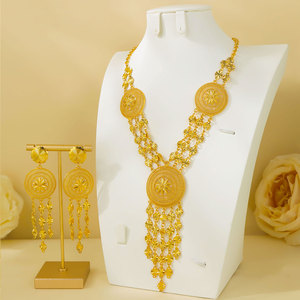 Parures de bijoux en or véritable 24 carats pour femmes éthiopiennes et de Dubaï, faible MOQ, en alliage, style Habesha, pour mariages, collier long et boucles d'oreilles - Product Image 3