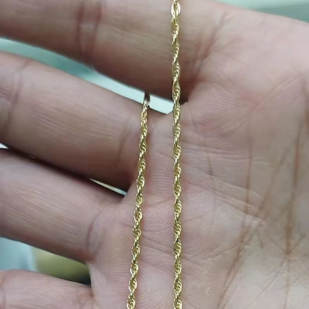 Rulo zincir kolye katı altın 18K elmas kesim halat zincir 1.5mm sarı altın gerçek 14K