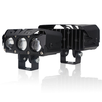Phare LED Moto 3 Lentilles 12-80V 24W 2400LM Double Couleur Blanc Jaune Bleu Glace Faisceau Hi/Lo Projecteur d'Appoint en Aluminium