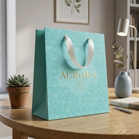 Bolsa de Papel para Compras con Asas de Listón, Diseño Geométrico, Impresión Personalizada OEM, para Ropa, Regalos, Empaquetado Minorista, Venta al Por Mayor