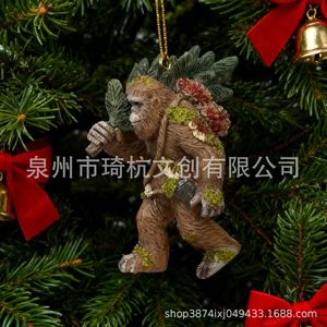Christmas Gorilla Holding Tree Ornament Matte Finish Indoor Decor Living Room Gift Decoration QH-251033 - Product Image 1
