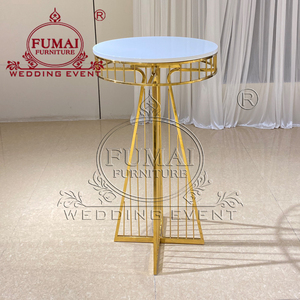 Modern Round <b>Marble</b> Top <b>Bar</b> <b>Table</b> with Gold Metal Frame and 2 Stools for Home <b>Bar</b> or Wedding Event - Product Image 6