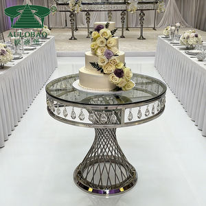 Mesa para pasteles de acero inoxidable con marco de cristal plateado para eventos de fiesta y bodas - Product Image 4