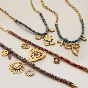 Conjunto de Collar con Colgante de Moda, Acero Inoxidable, Dijes Florales en Forma de Corazón, Joyería Multicolor para Mujer - Product Image 4