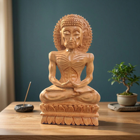 Statuette de Bouddha squelette en bois poli fait main, sculptée, pour la méditation, décoration d'intérieur antique, thème bouddhiste, artisanat sur pied