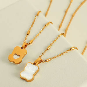 Collar con colgante de acero inoxidable 316L personalizado, chapado en oro PVD de 14K/18K, joyería fina de moda, collares con diseño de oso de concha blanca para mujer - Product Image 3