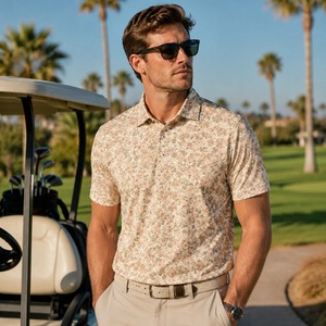 Chemises de golf à imprimé floral pour hommes, mode estivale, anti-UV, séchage rapide, logo de marque personnalisé, vêtements de sport de golf en plein air - Product Image 2