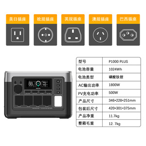 สถานีพลังงานสำรอง P1000 Plus 1800W 1KWh พลังงานแสงอาทิตย์แบบพกพา พร้อมตัวควบคุม MPPT สำหรับใช้งานกลางแจ้ง - Product Image 4