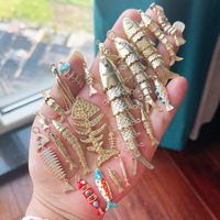 Pendentifs en laiton de mode, uniques, à motifs de queues articulées, d'écailles et d'os de poisson, avec émail et zircon, pour la création de bijoux faits main