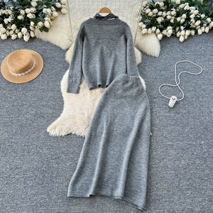 Setelan Elegan 2 Potong untuk Wanita Atasan Bandage dan Rok Rajut Pinggang Tinggi Pakaian Grosir - Product Image 4