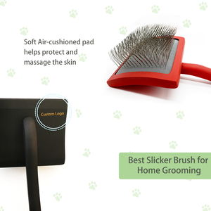カスタムロゴウッドハンドル1インチロングピンペットヘアグルーミングスリッカーブラシ犬と猫用 - Product Image 5