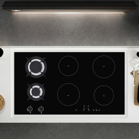 Table de cuisson à induction à gaz encastrée en verre noir de 90cm avec 2 brûleurs et 4 zones de cuisson Classe A Efficacité énergétique pour les hôtels et les ménages