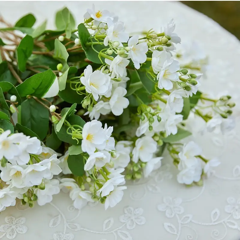 High Quality Jasmine Flower Long Stem White Blue Artificial Plant Silk Flower For Vase Table Wedding Arch Decoration