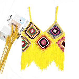 <span class=keywords><strong>Gilet</strong></span> court en <span class=keywords><strong>crochet</strong></span> fait main avec franges, motif carré Granny, idéal pour l'<span class=keywords><strong>été</strong></span>, pour femme - Product Image 6