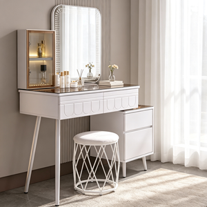 Modern <b>Makeup</b> <b>Vanity</b> With Lighted <b>Mirror</b> Storage Drawers Bedroom Dressing Table With Stool - Product Image 4