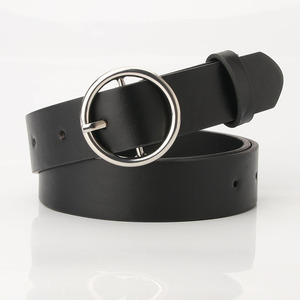 Cinturón de moda para mujer, de piel sintética lisa, con hebilla grande de anillo redondo plateado, para decoración de vestidos y jeans. - Product Image 1