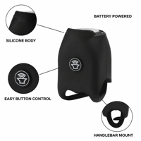Klaxon électronique pour vélo alimenté par batterie 130 dB, 6 modes, extra fort, étanche IPX4, sirène en silicone, autonomie de la batterie de 8 à 12 mois