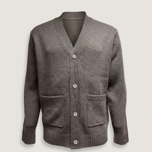 Cardigan en tricot gris à col en V pour homme, manches longues, boutons sur le devant, poche unie, vêtement d'hiver ODM - Product Image 2
