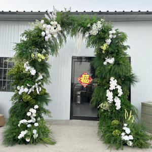 X868 forêt artificielle herbe verte plante feuilles florales corne de taureau vert et blanc soie Rose fleur arc pour mariage toile de fond événement - Product Image 2