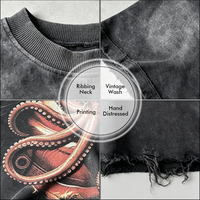 T-shirt court coupe ample pour homme, style vintage délavé à l'acide, effet vieilli, impression DTG brute, personnalisable OEM/ODM, logo sur mesure, streetwear, vêtement en coton