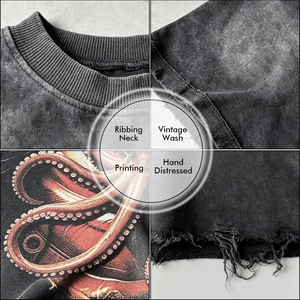 Camiseta Corta de Corte Cuadrado para Hombre, Estilo Vintage, Lavado Ácido, Desgastada a Mano, Impresión DTG, OEM ODM, Logotipo Personalizado, Ropa Urbana de Algodón - Product Image 2