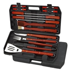 <b>Bbq</b> Tool Set 18 Piece Stainless Steel Wood Handle With Case For Outdoor Cooking Home Use - Product Image 3