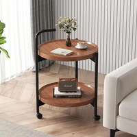 Table basse circulaire portable à double niveau en métal avec roulettes, design moderne et minimaliste pour salon, chambre à coucher, rangement de chevet