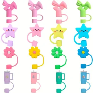 Custom Disposable Modern Silicone Tip Cover Cap 10Mm 3D Bow Flower Straw Topper 40Oz Bar Accessories - Product Image 3