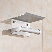 Porte-papier toilette mural en aluminium noir avec étagère pour téléphone, porte-rouleau de papier toilette avec étagère de rangement pour salle de bain