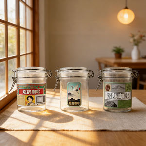 Frasco de Vidrio Transparente Redondo con Hebilla de Acero Inoxidable de Fábrica Directa, 200ml 280ml, para Granos de Café, Grado Alimenticio, para Hogar u Oficina - Product Image 2