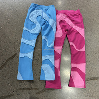 Streetwear vintage pantalon de survêtement évasé personnalisé coton éponge français 3D décalcomanie en détresse broderie Patch Flare pantalons de survêtement pour hommes
