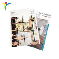 Impression de brochures publicitaires, dépliants et prospectus sur papier offset couché 157 g/m², format A4, avec pelliculage.